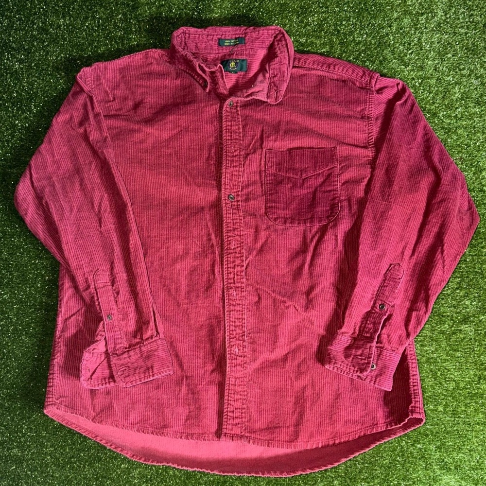 Club Room Mens Red Corduroy Button Down Shirt Long Sleeve Cotton Large